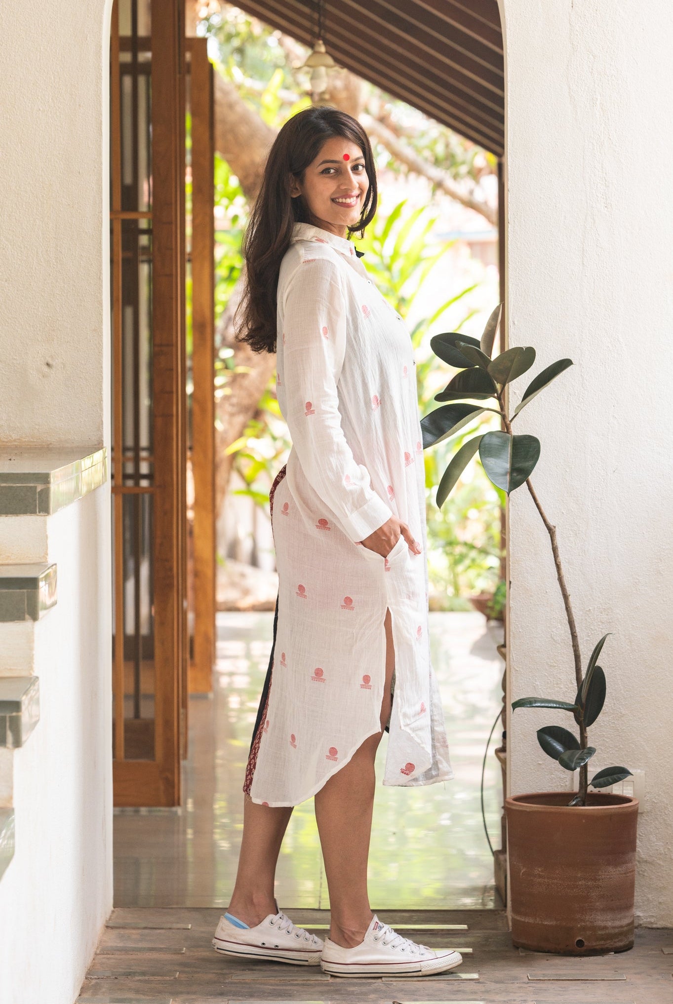 Aastey Black and White Jamdani Shirt Dress - CiceroniDressesPrathaa