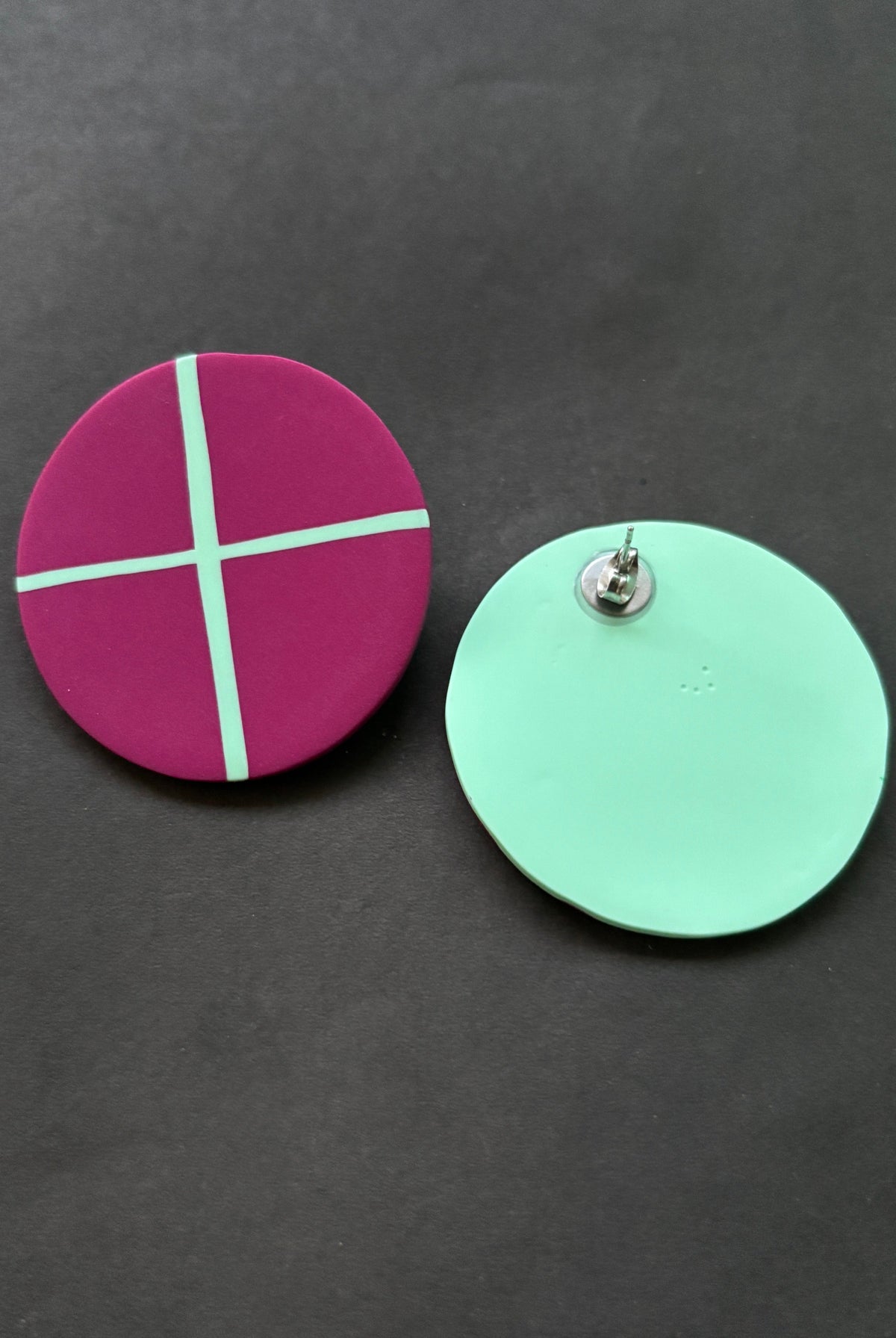 Abstract Studs - Mint green and Fuschia - CiceroniEarringsColoured Ears