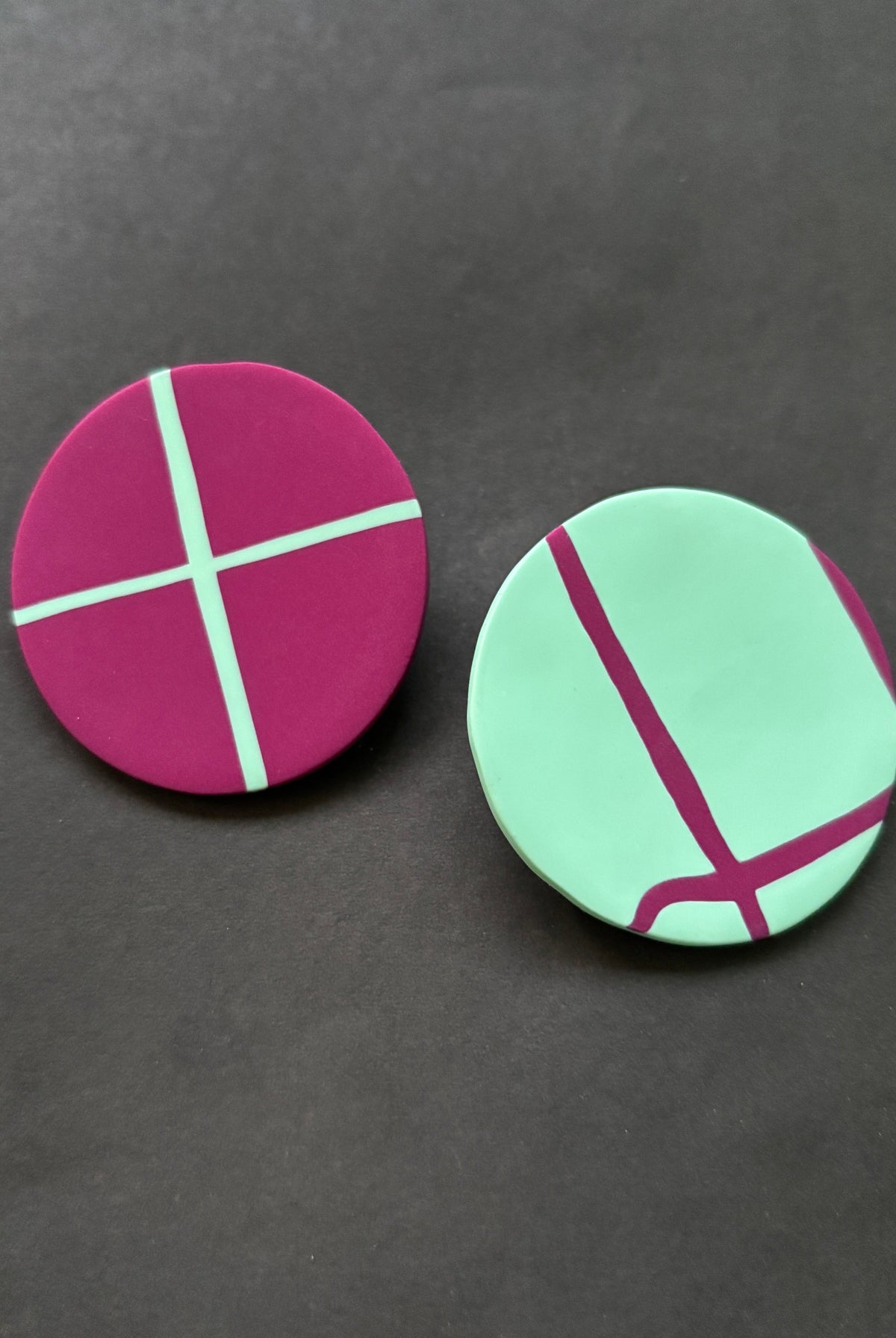 Abstract Studs - Mint green and Fuschia - CiceroniEarringsColoured Ears