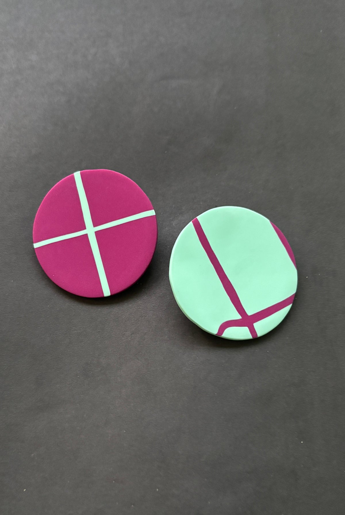 Abstract Studs - Mint green and Fuschia - CiceroniEarringsColoured Ears
