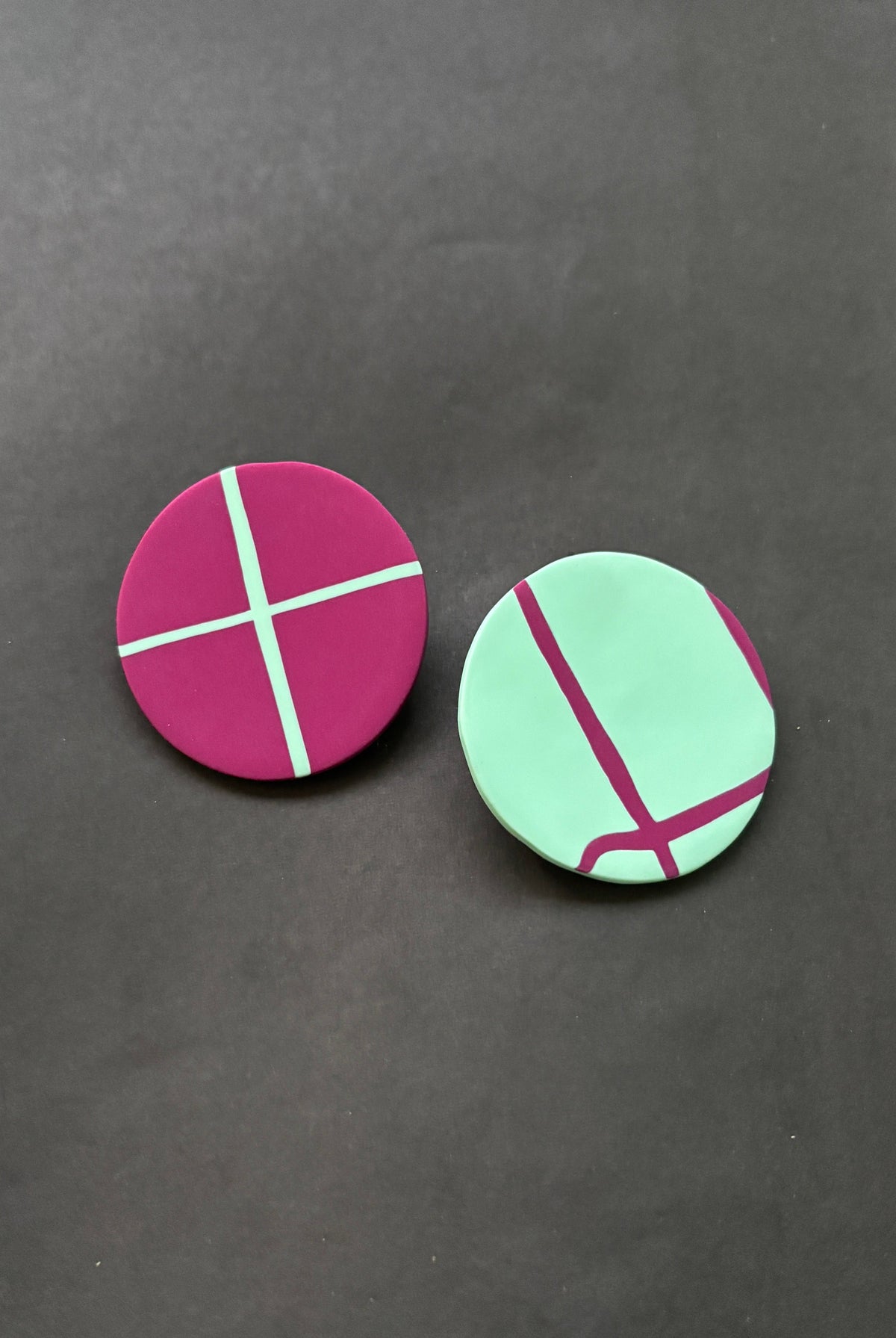 Abstract Studs - Mint green and Fuschia - CiceroniEarringsColoured Ears