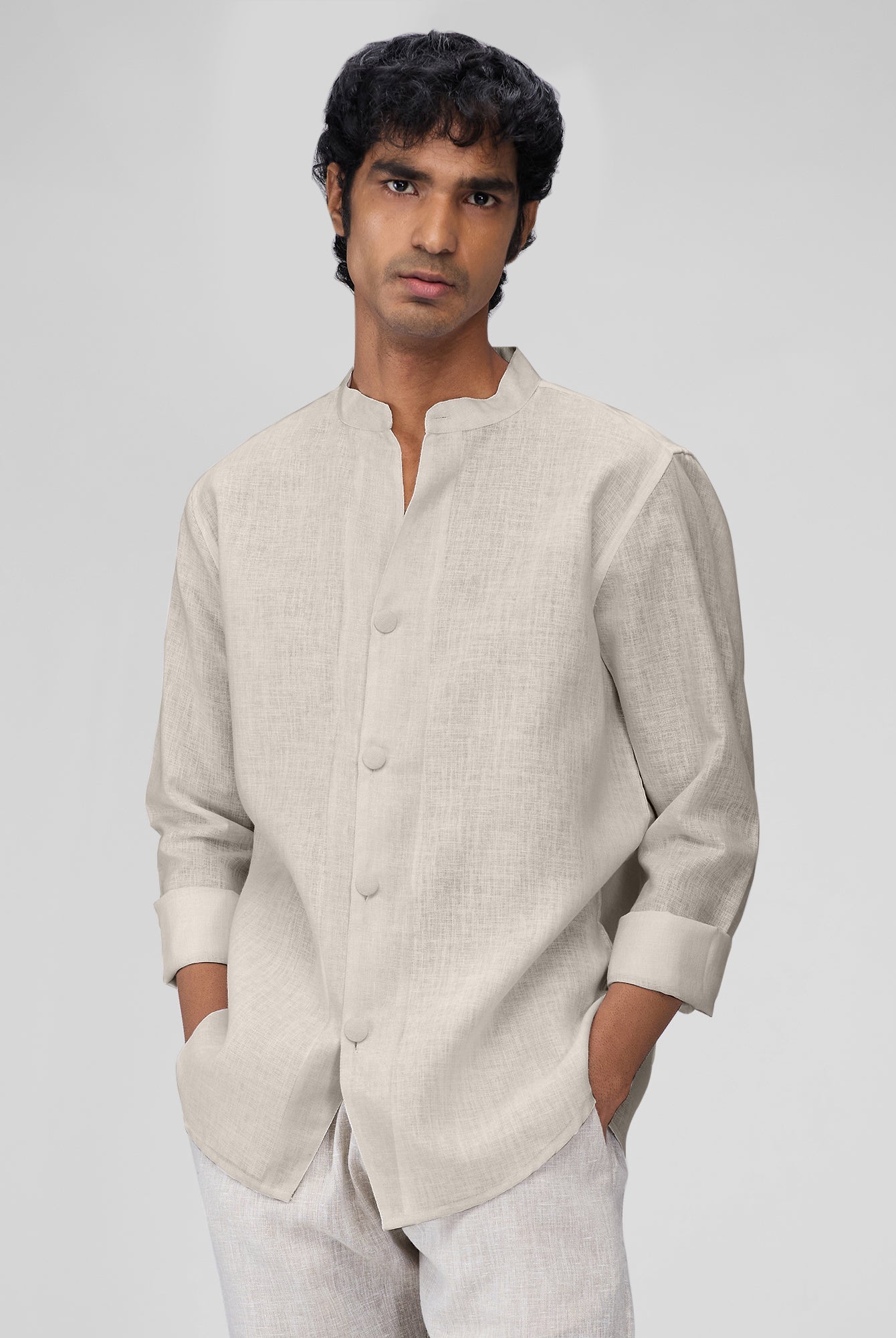 Airavat Mandarin | Beige 100% Linen Shirt - CiceroniMen Shirtsbhrāta
