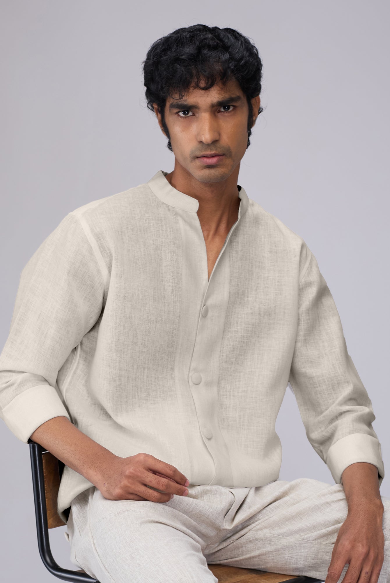 Airavat Mandarin | Beige 100% Linen Shirt - CiceroniMen Shirtsbhrāta