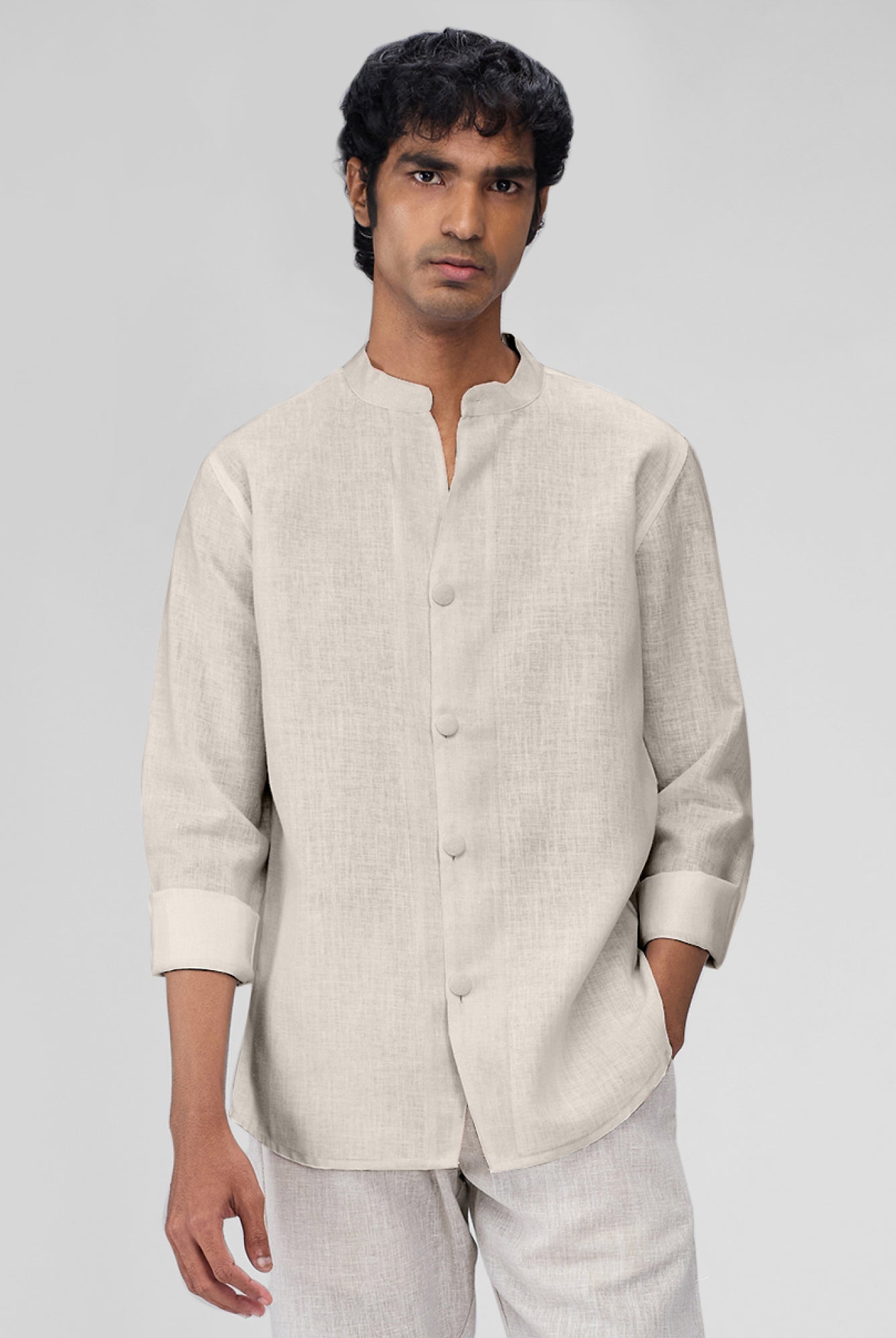 Airavat Mandarin | Beige 100% Linen Shirt - CiceroniMen Shirtsbhrāta