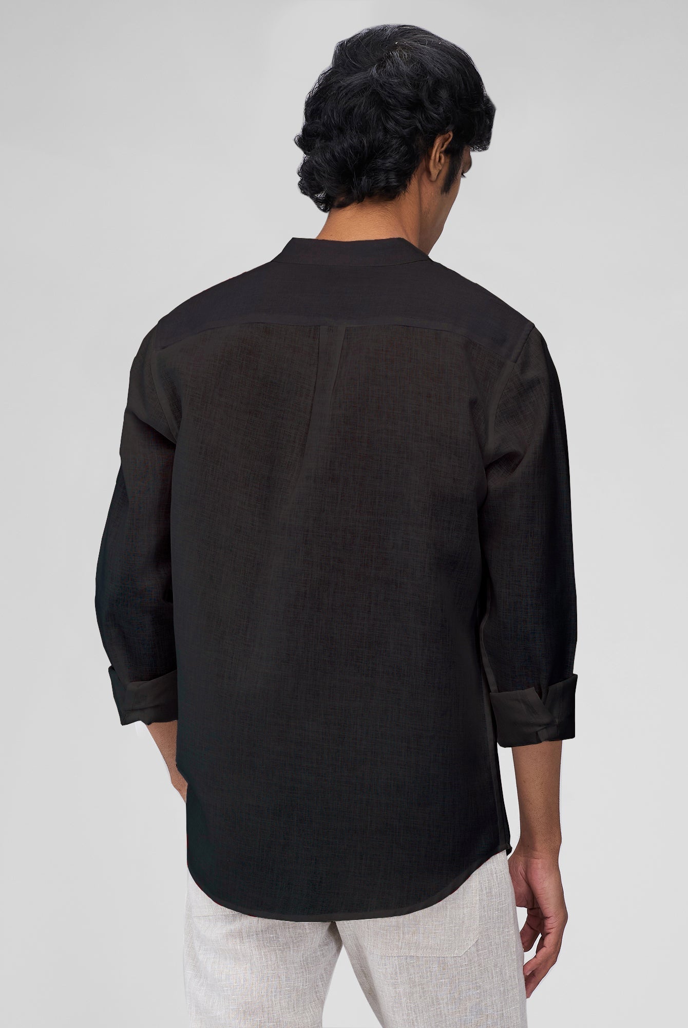 Airavat Mandarin | Black 100% Linen Shirt - CiceroniMen Shirtsbhrāta
