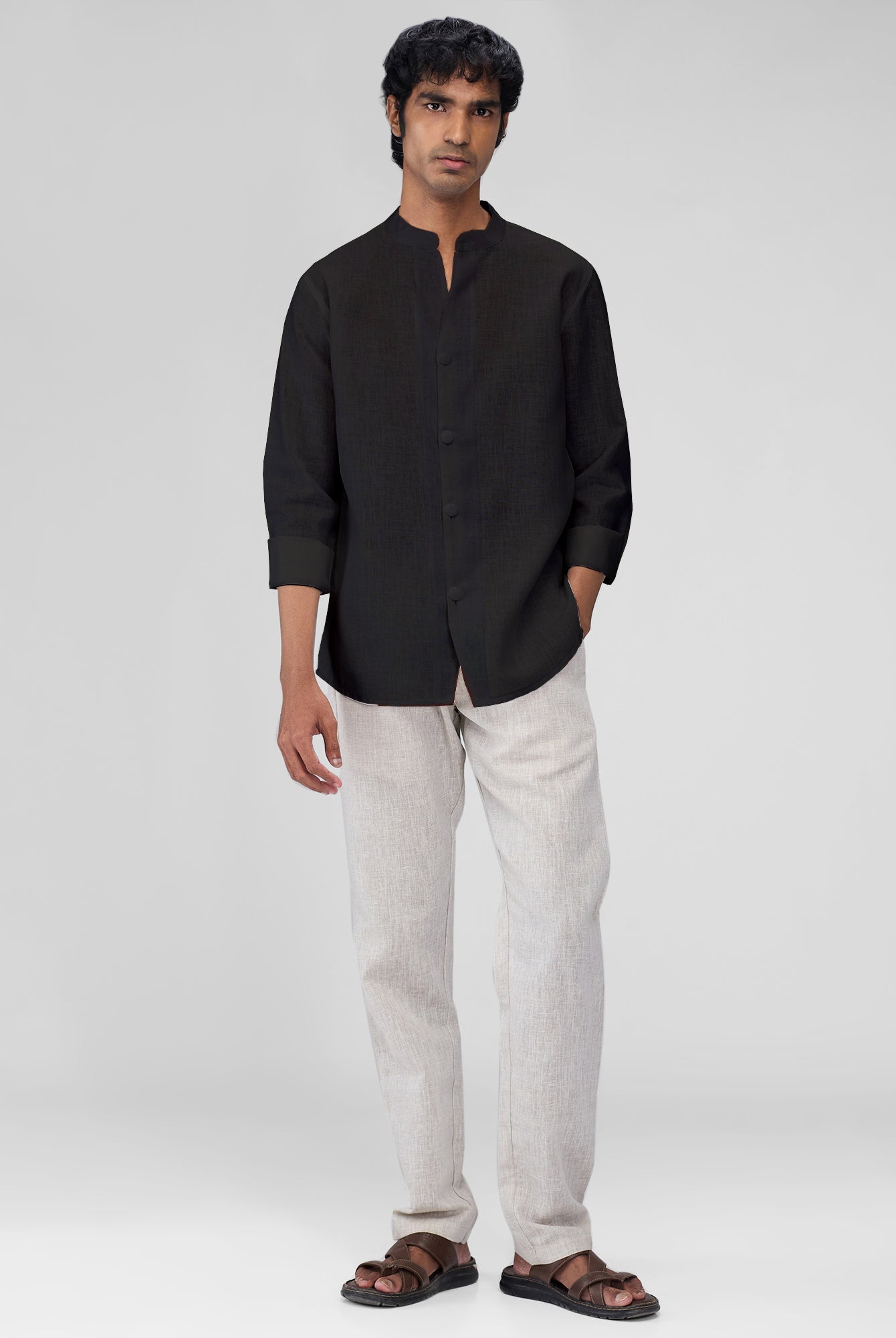 Airavat Mandarin | Black 100% Linen Shirt - CiceroniMen Shirtsbhrāta