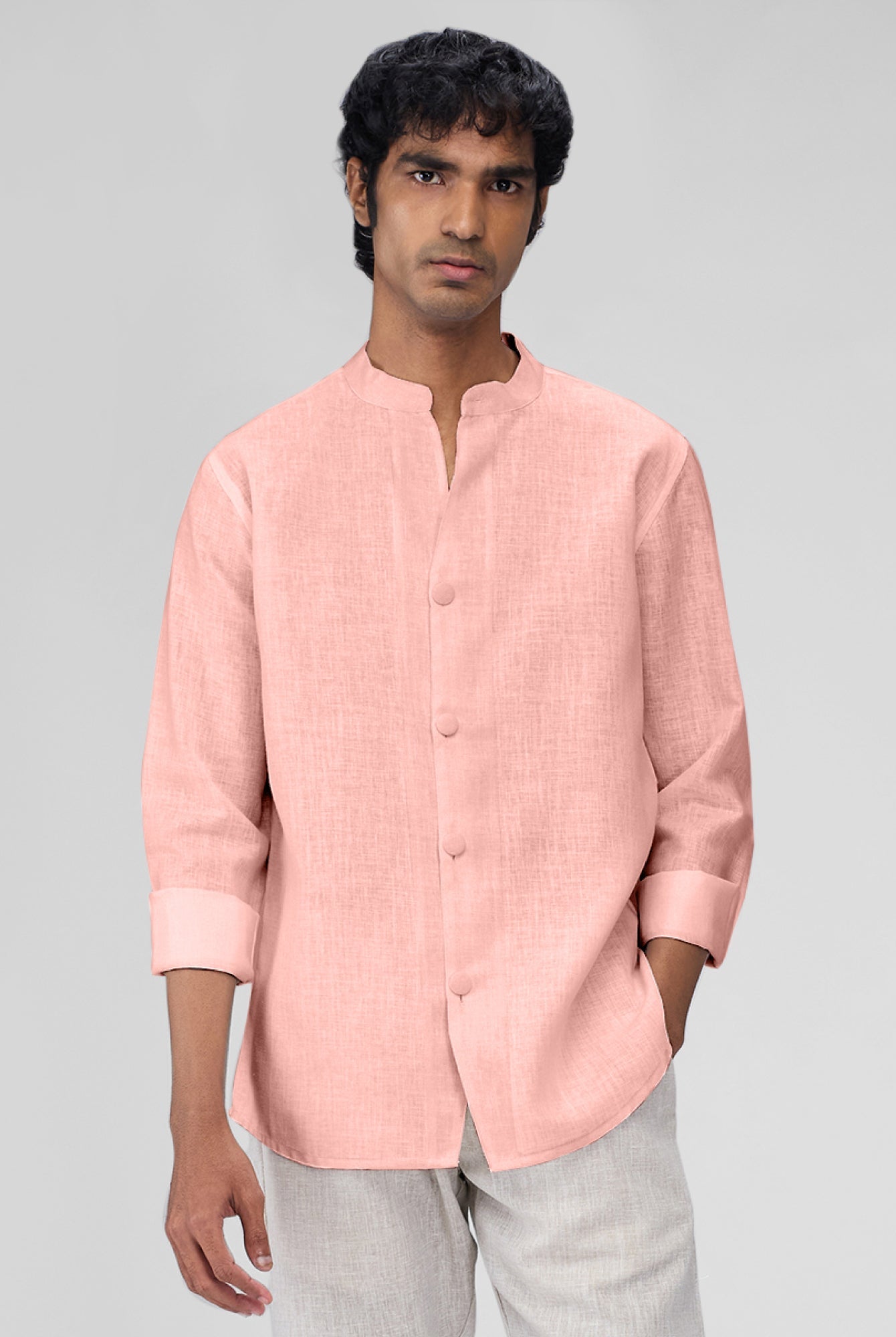 Airavat Mandarin | Coral Peach 100% Linen Shirt - CiceroniMen Shirtsbhrāta