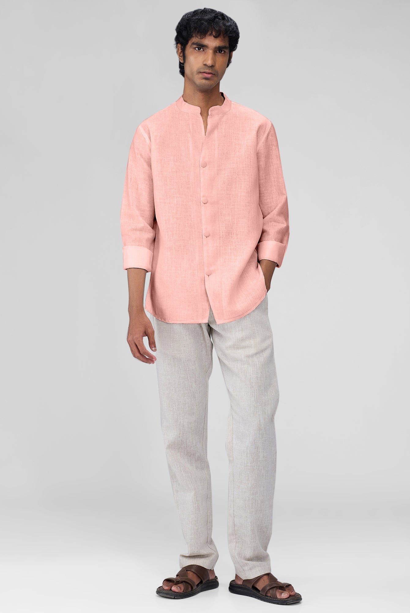 Airavat Mandarin | Coral Peach 100% Linen Shirt - CiceroniMen Shirtsbhrāta