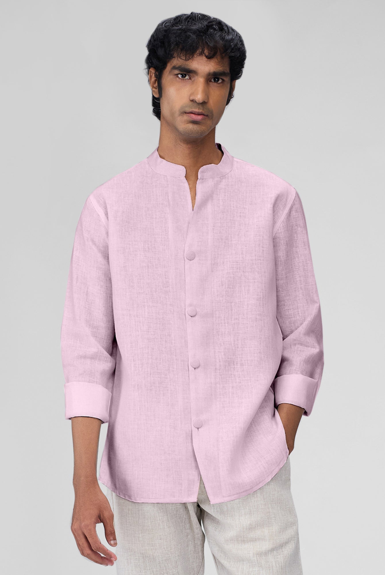 Airavat Mandarin | Lavender 100% Linen Shirt - CiceroniMen Shirtsbhrāta