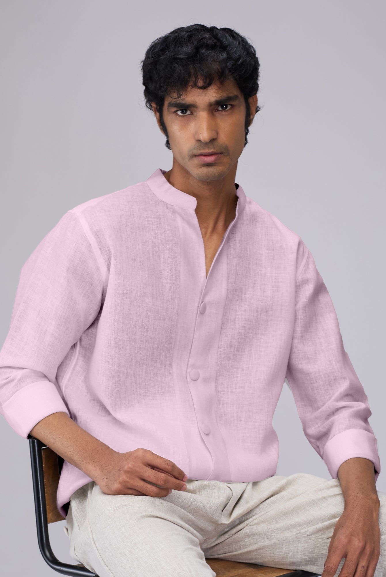 Airavat Mandarin | Lavender 100% Linen Shirt - CiceroniMen Shirtsbhrāta