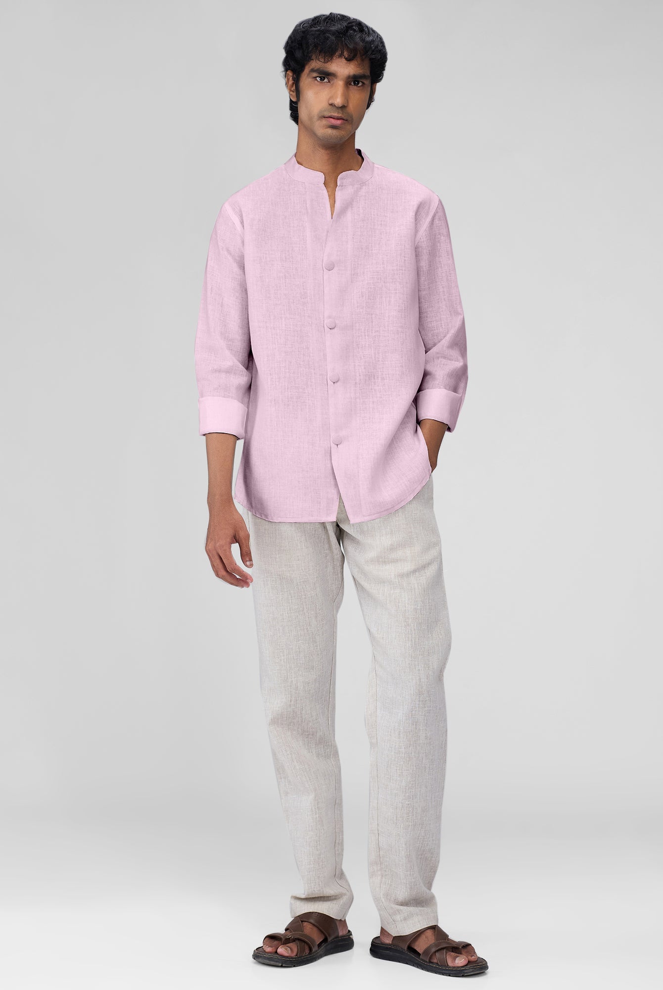 Airavat Mandarin | Lavender 100% Linen Shirt - CiceroniMen Shirtsbhrāta