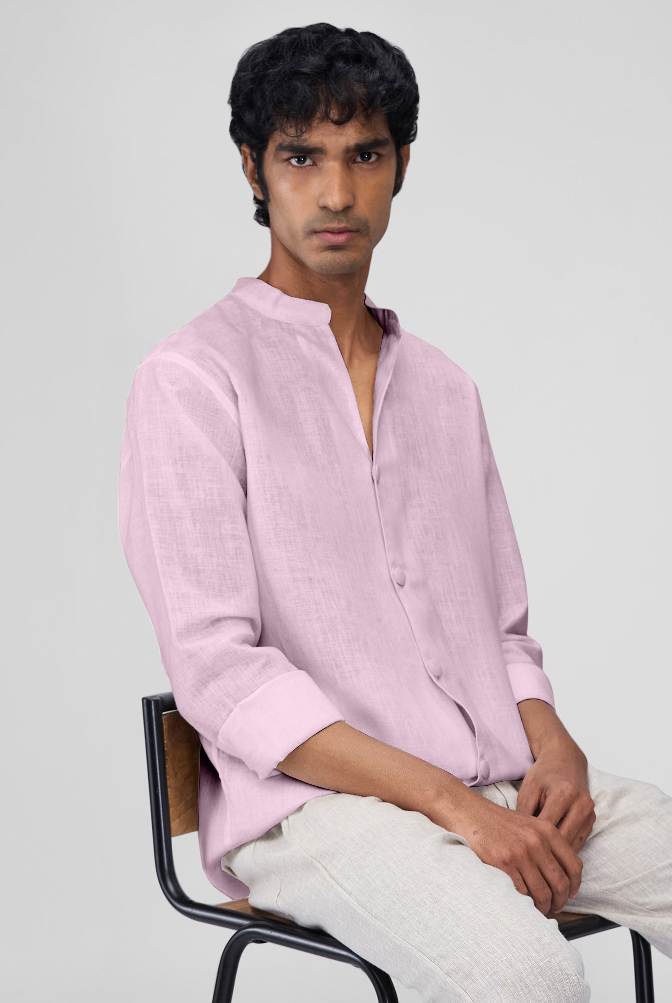 Airavat Mandarin | Lavender 100% Linen Shirt - CiceroniMen Shirtsbhrāta