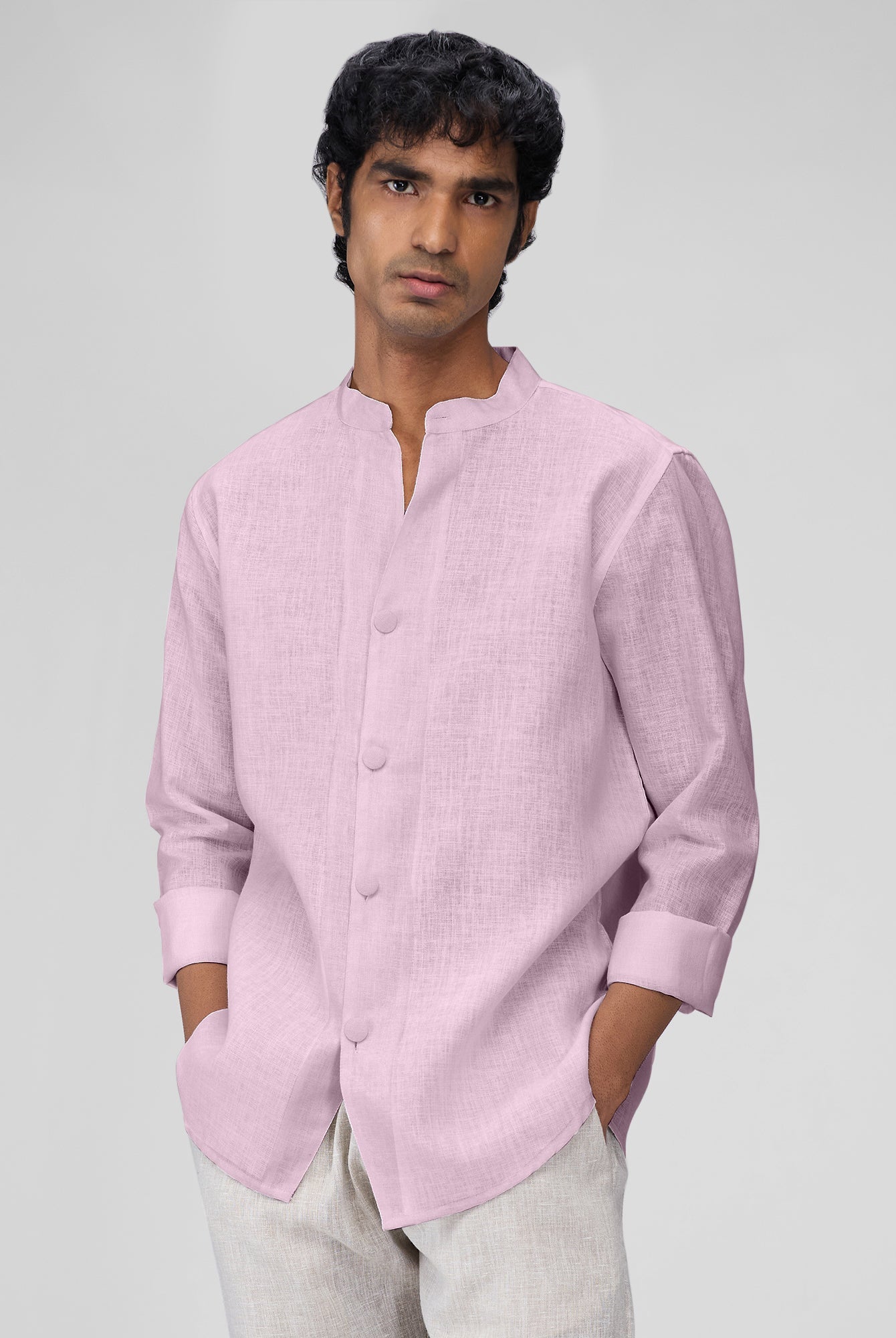 Airavat Mandarin | Lavender 100% Linen Shirt - CiceroniMen Shirtsbhrāta