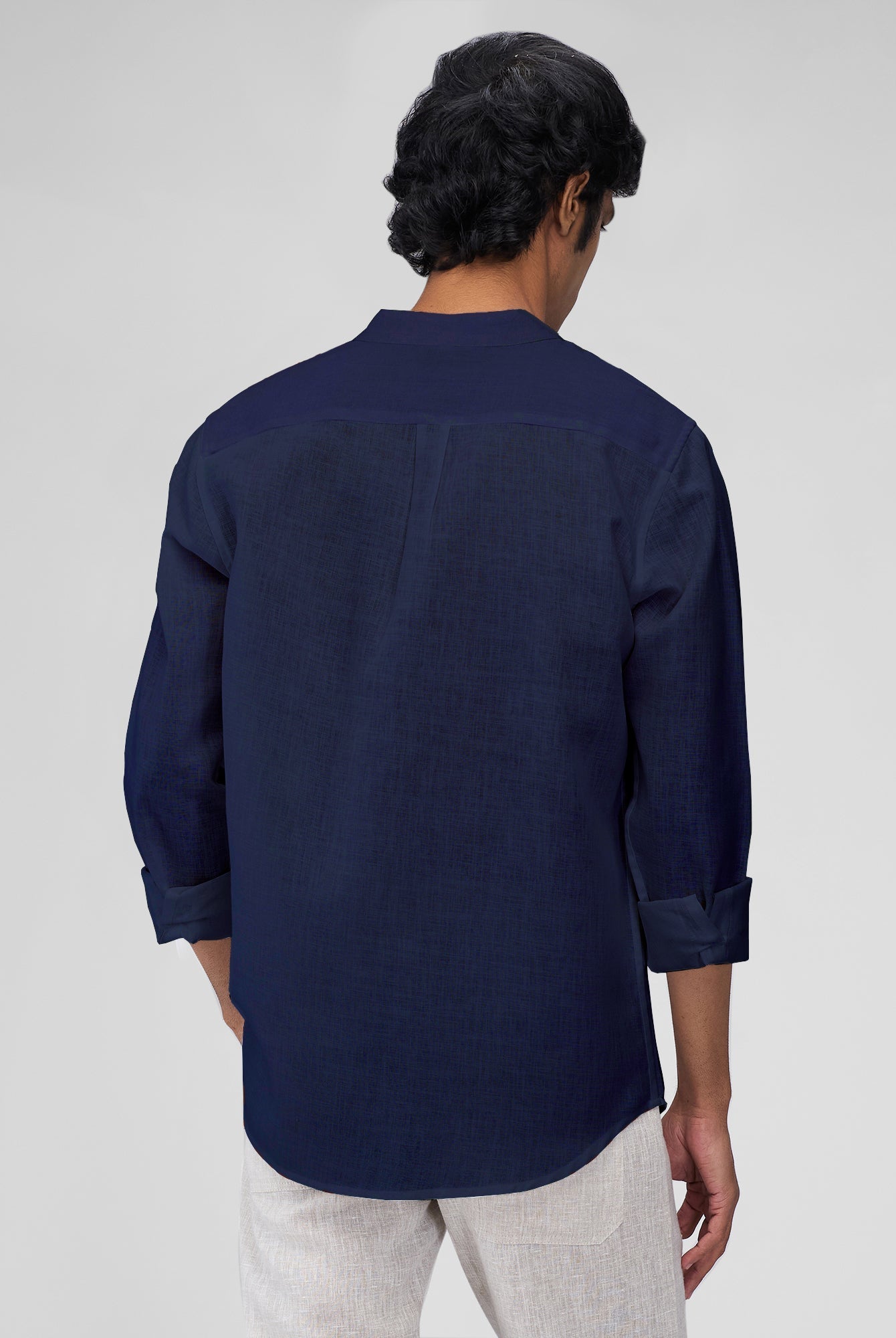 Airavat Mandarin | Navy 100% Linen Shirt - CiceroniMen Shirtsbhrāta