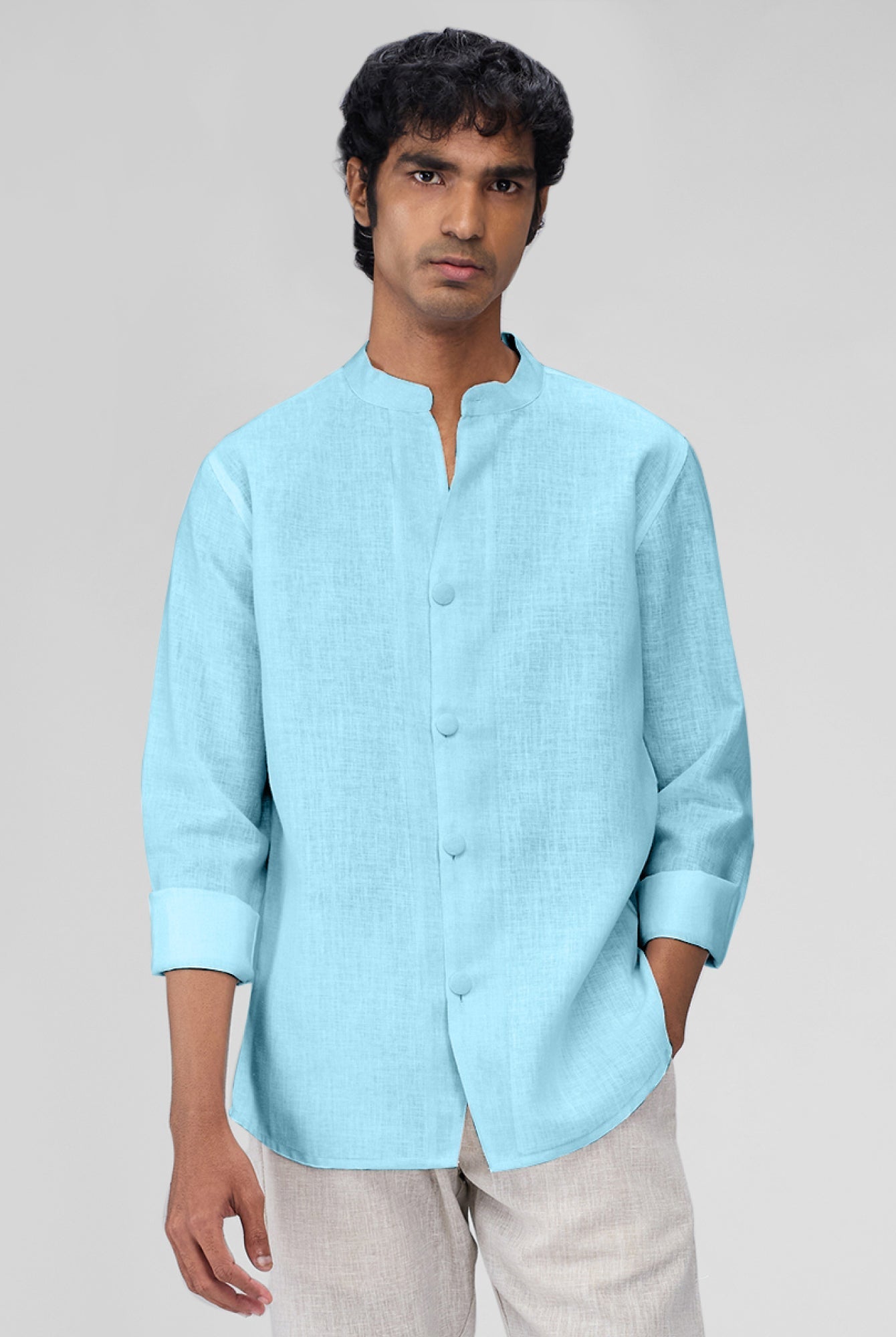 Airavat Mandarin | Sky Blue 100% Linen Shirt - CiceroniMen Shirtsbhrāta