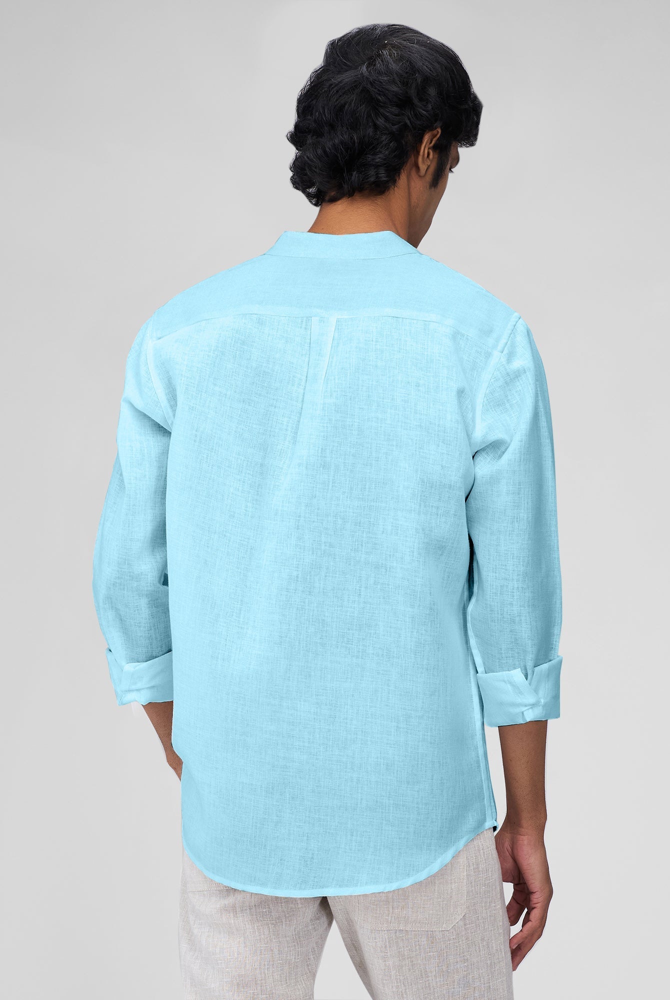 Airavat Mandarin | Sky Blue 100% Linen Shirt - CiceroniMen Shirtsbhrāta