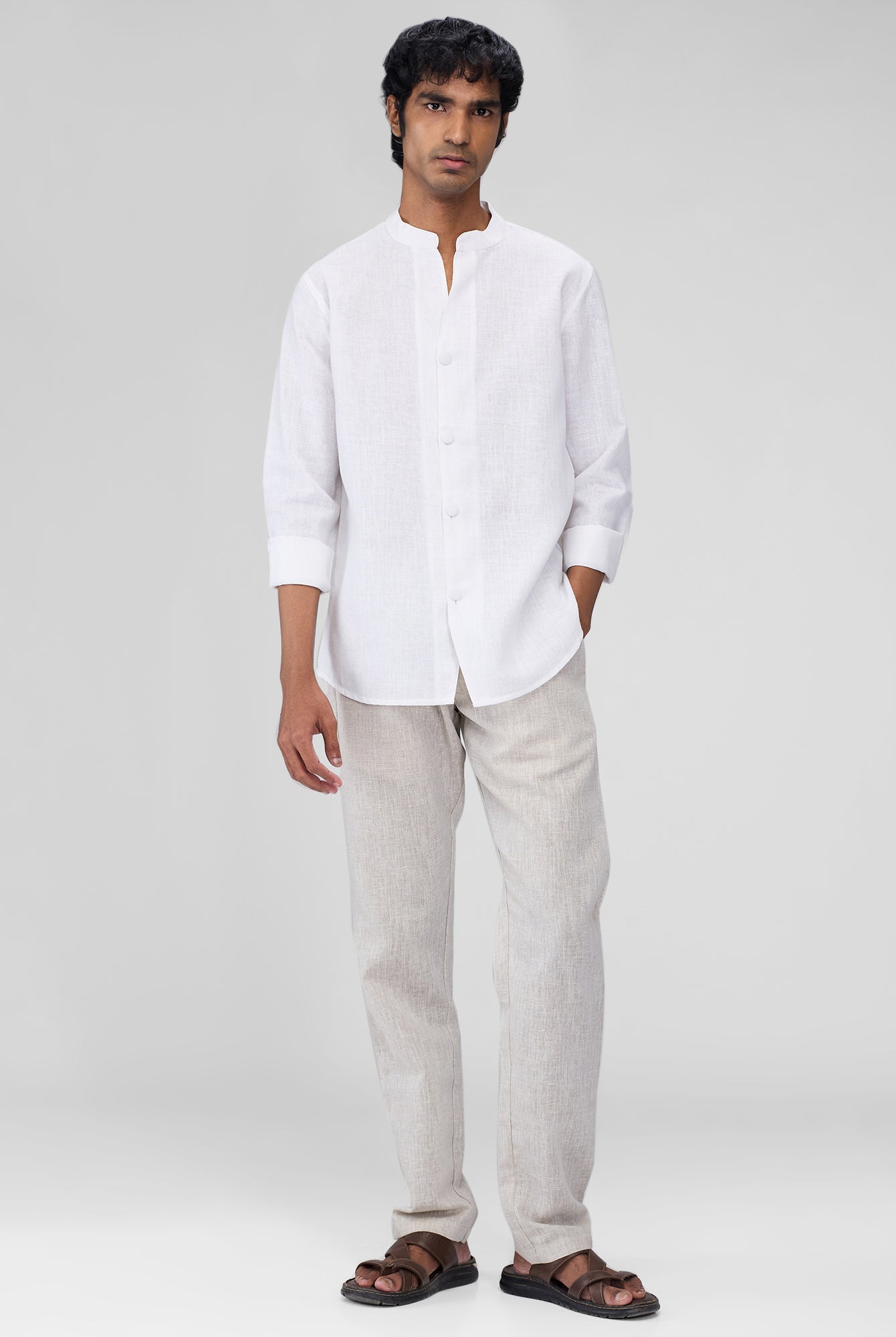 Airavat Mandarin | White 100% Linen Shirt - CiceroniMen Shirtsbhrāta
