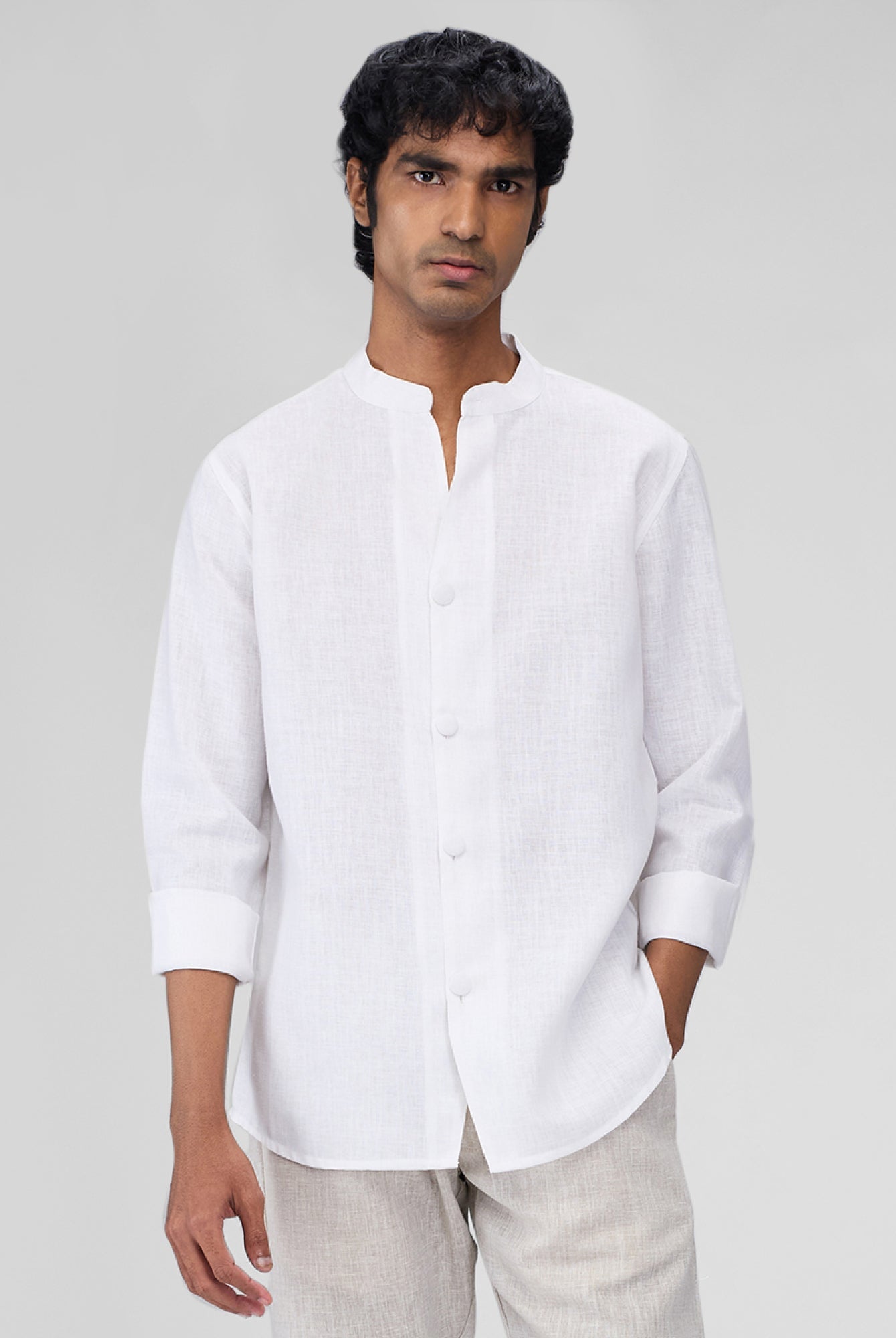 Airavat Mandarin | White 100% Linen Shirt - CiceroniMen Shirtsbhrāta