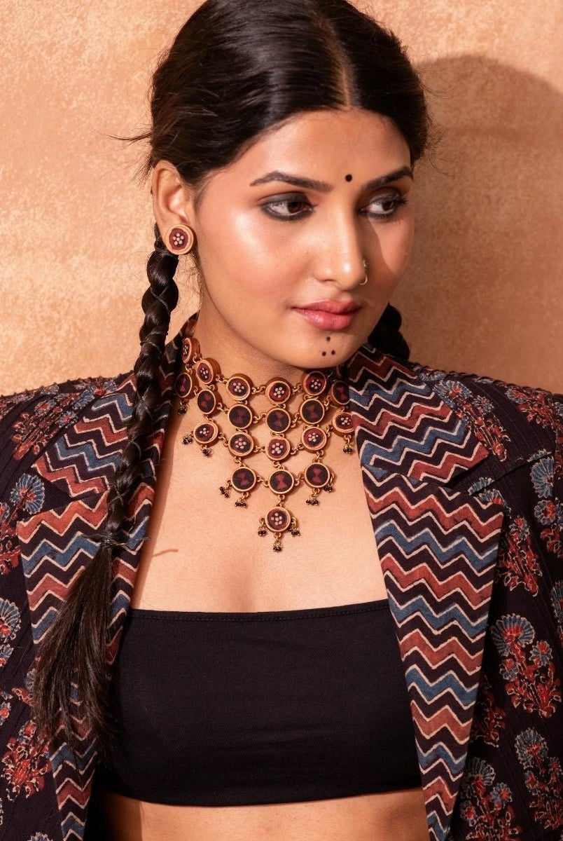 Ajrakh Adjustable Statement Necklace - CiceroniNecklaceWhe by Abira