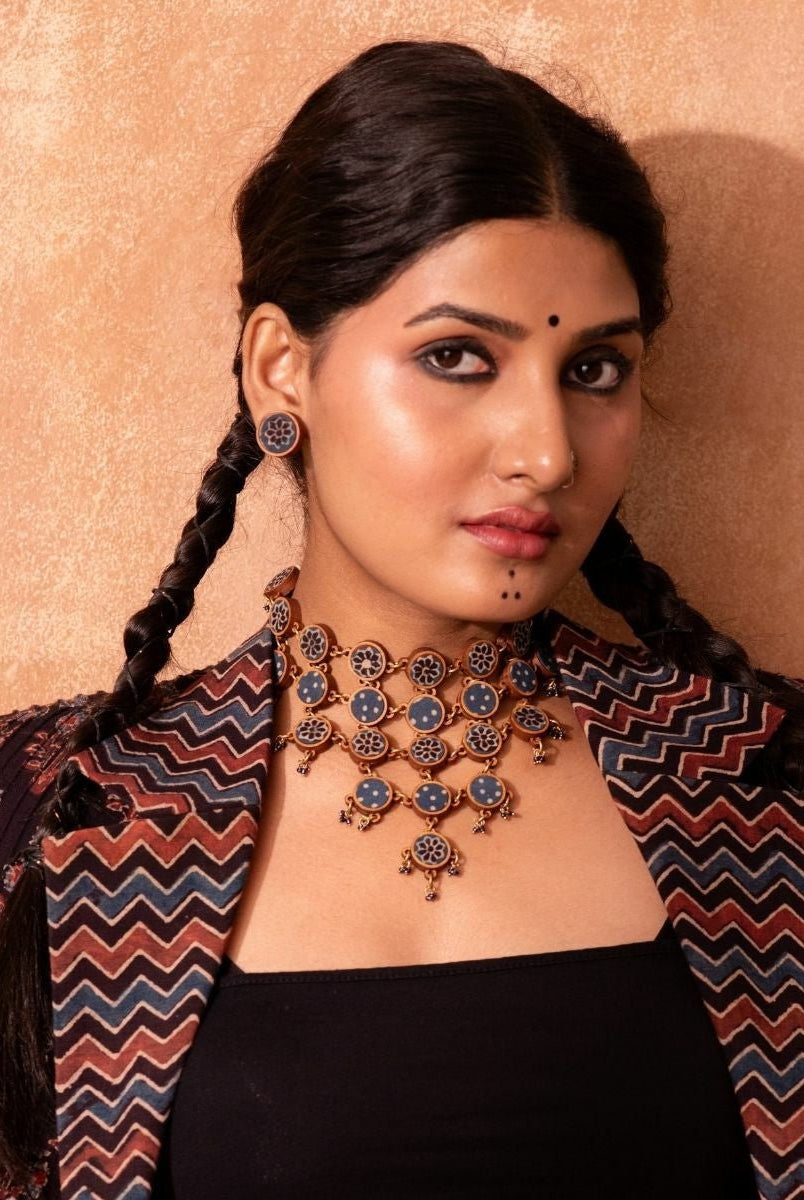 Ajrakh Adjustable Statement Necklace - CiceroniNecklaceWhe by Abira