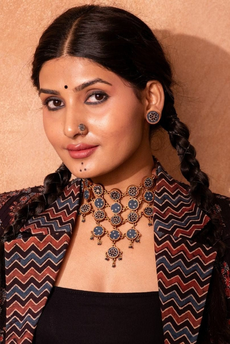 Ajrakh Adjustable Statement Necklace - CiceroniNecklaceWhe by Abira