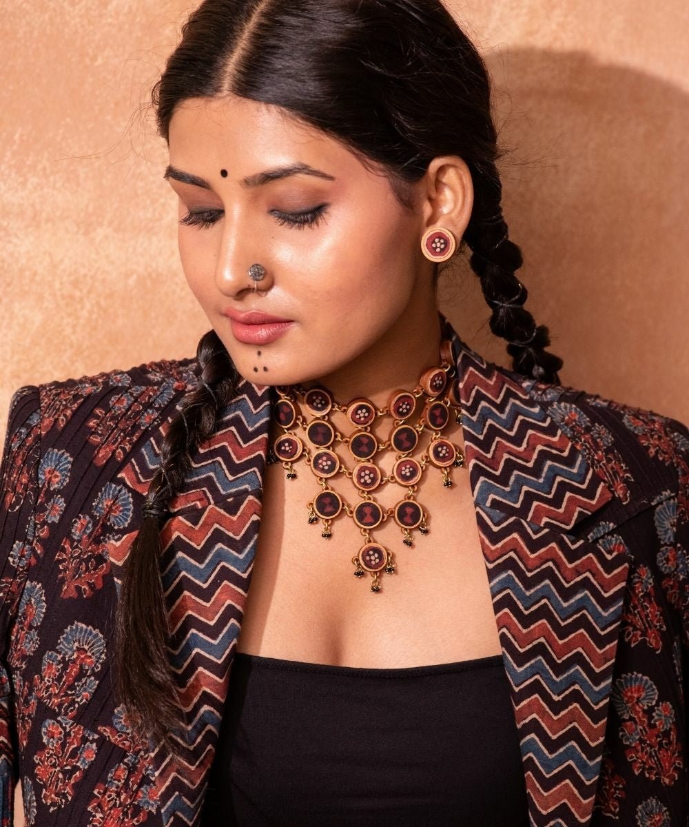 Ajrakh Adjustable Statement Necklace - CiceroniNecklaceWhe by Abira