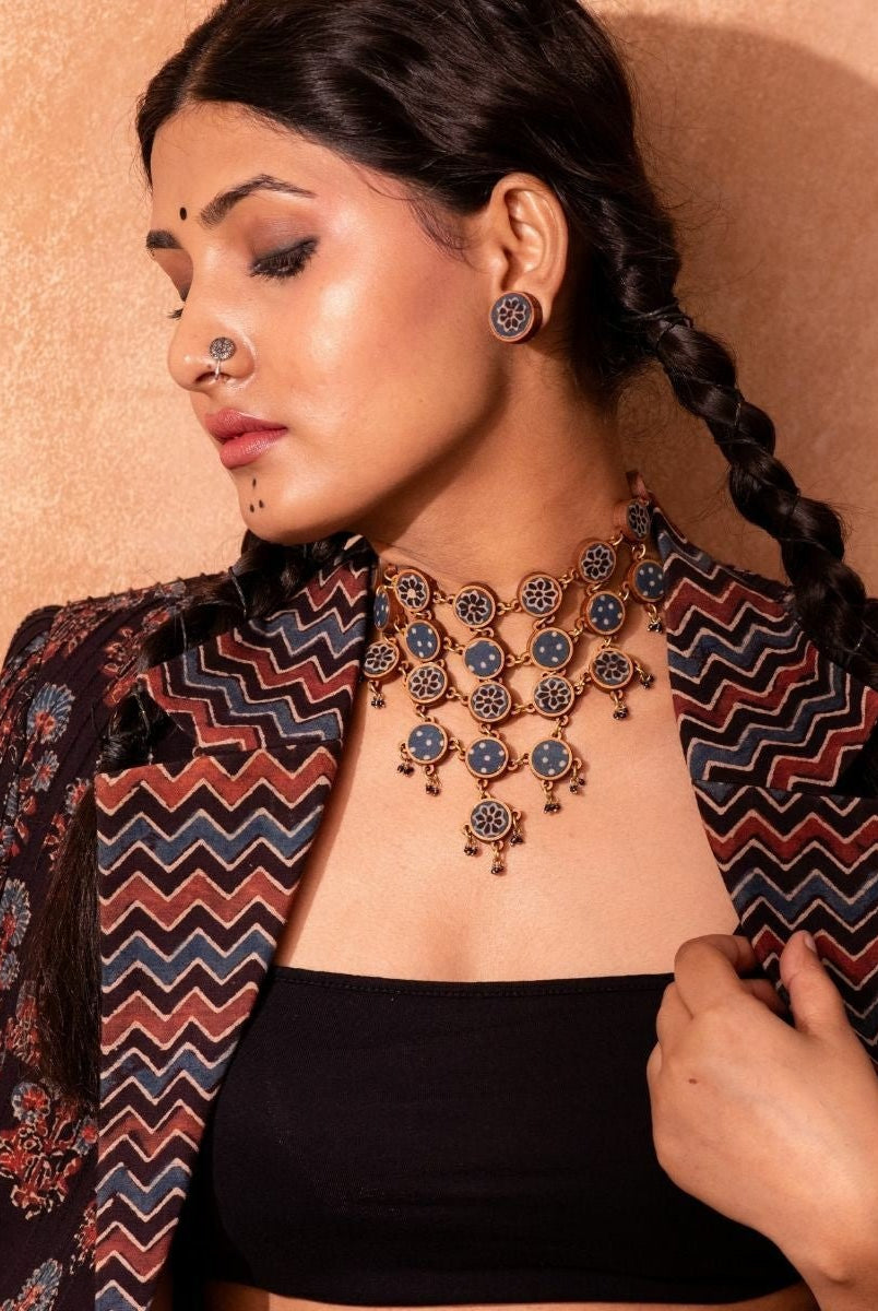 Ajrakh Adjustable Statement Necklace - CiceroniNecklaceWhe by Abira
