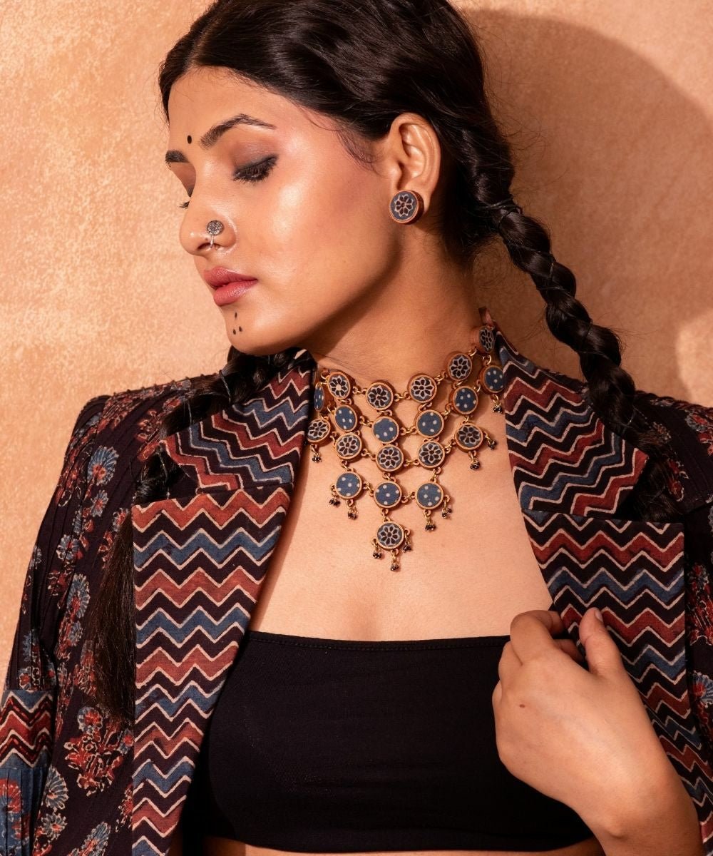 Ajrakh Adjustable Statement Necklace - CiceroniNecklaceWhe by Abira
