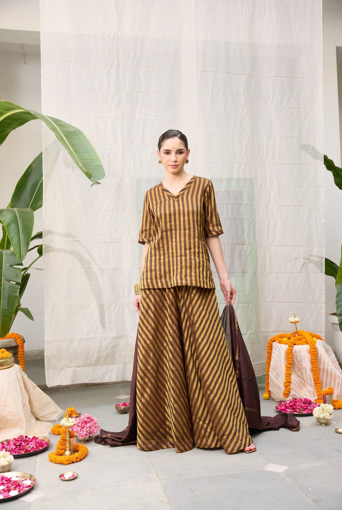 Amala Flared Pants - Brown and Gold - CiceroniPantsRAAS Life