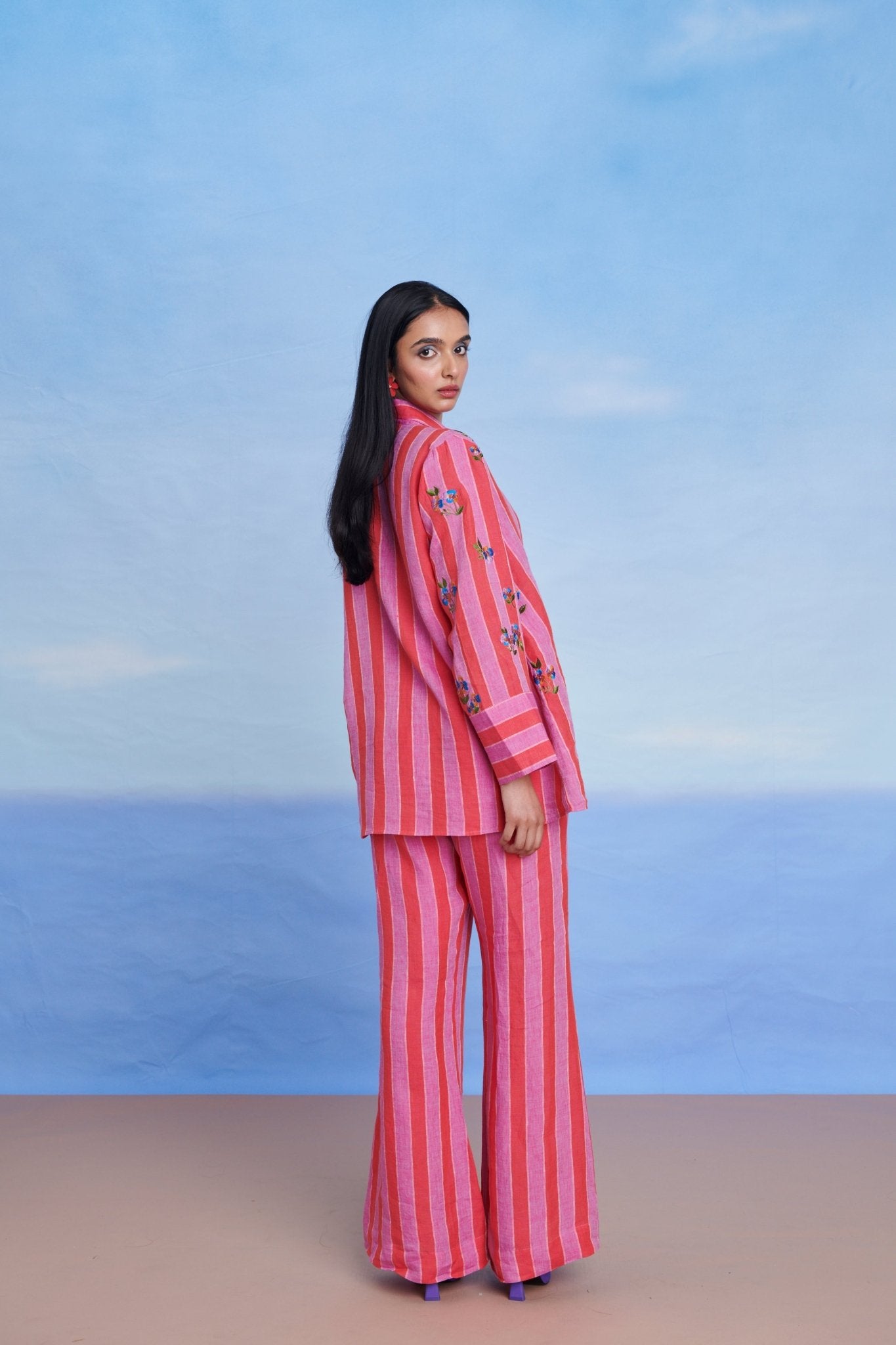 Amalfi Linen Bell Bottom Pants - CiceroniTrousersSaphed