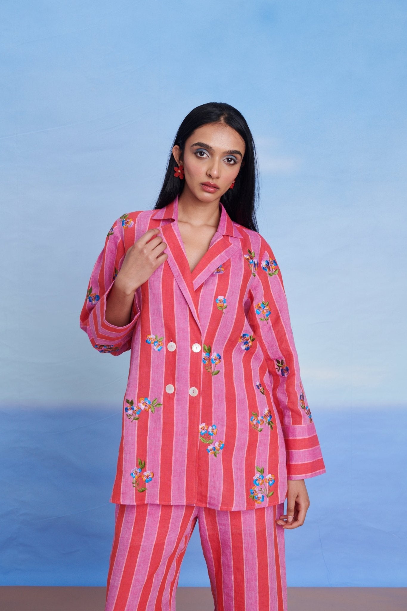 Amalfi Linen Blazer Shirt Set - CiceroniCo - ord SetSaphed