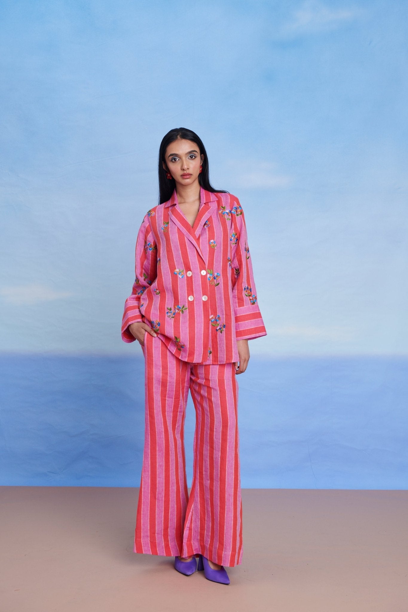 Amalfi Linen Blazer Shirt Set - CiceroniCo - ord SetSaphed