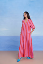 Amalfi Linen Half Sleeves Flared Jumpsuit - CiceroniJumpsuitSaphed