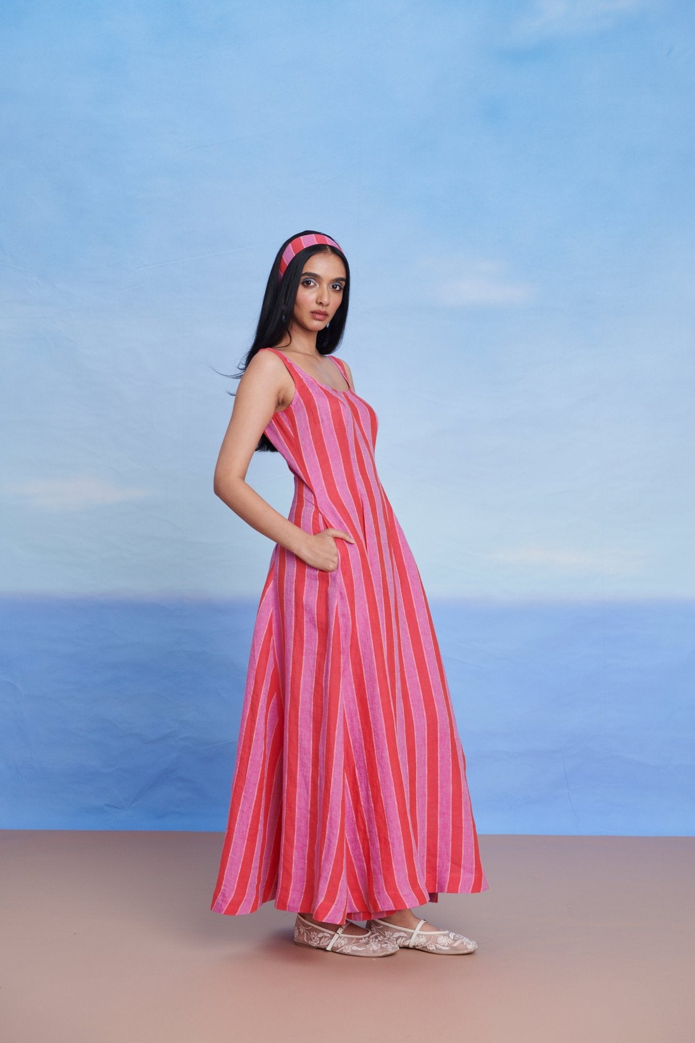 Amalfi Linen Scoop Neck Dress - CiceroniDressesSaphed