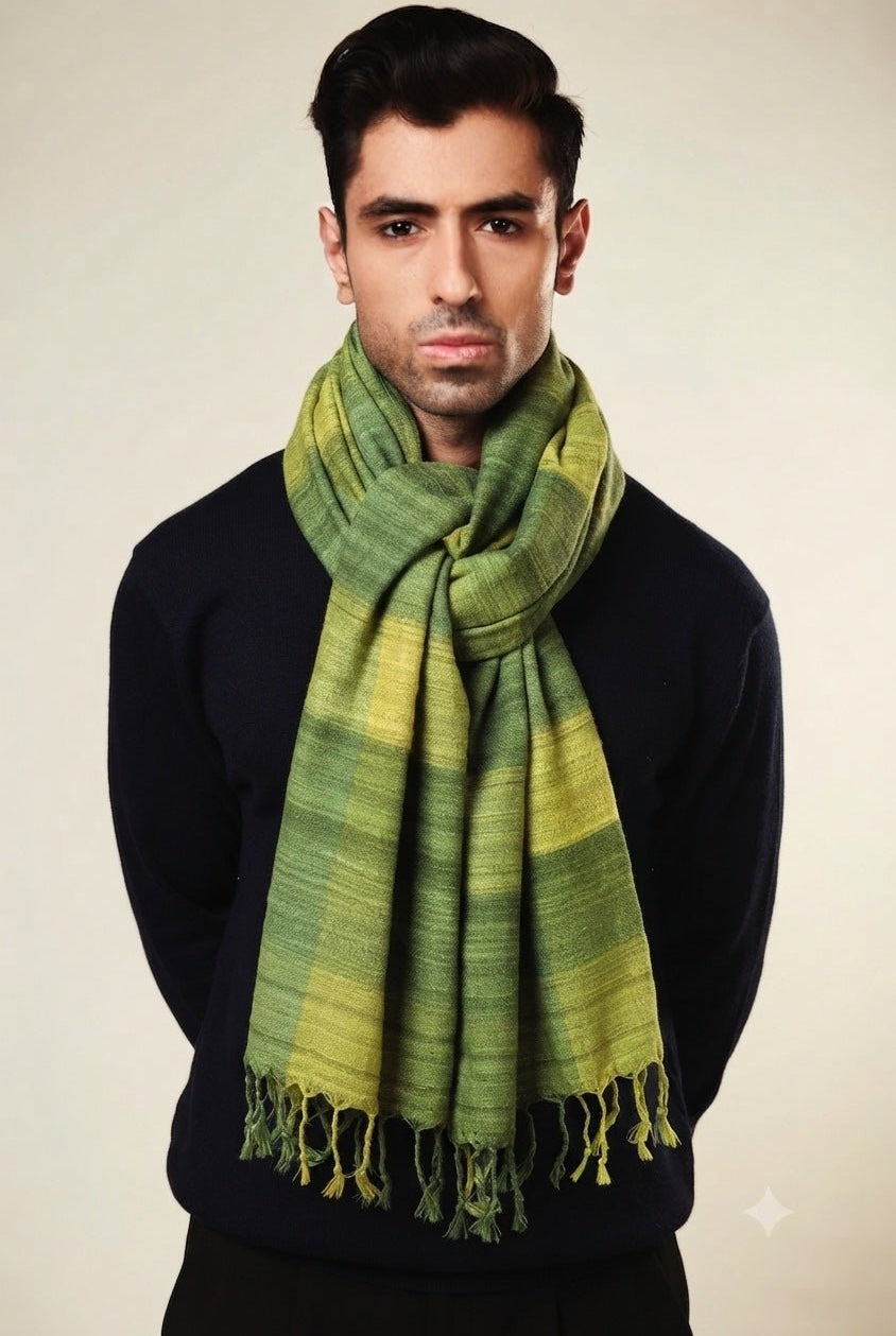 Amazon Green Madras Checks Peace Silk Scarf for Men - CiceroniScarfAeshaane