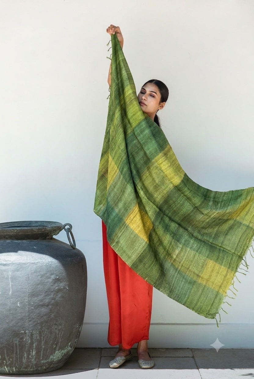 Amazon Green Madras Checks Peace Silk Scarf for Women - CiceroniScarfAeshaane
