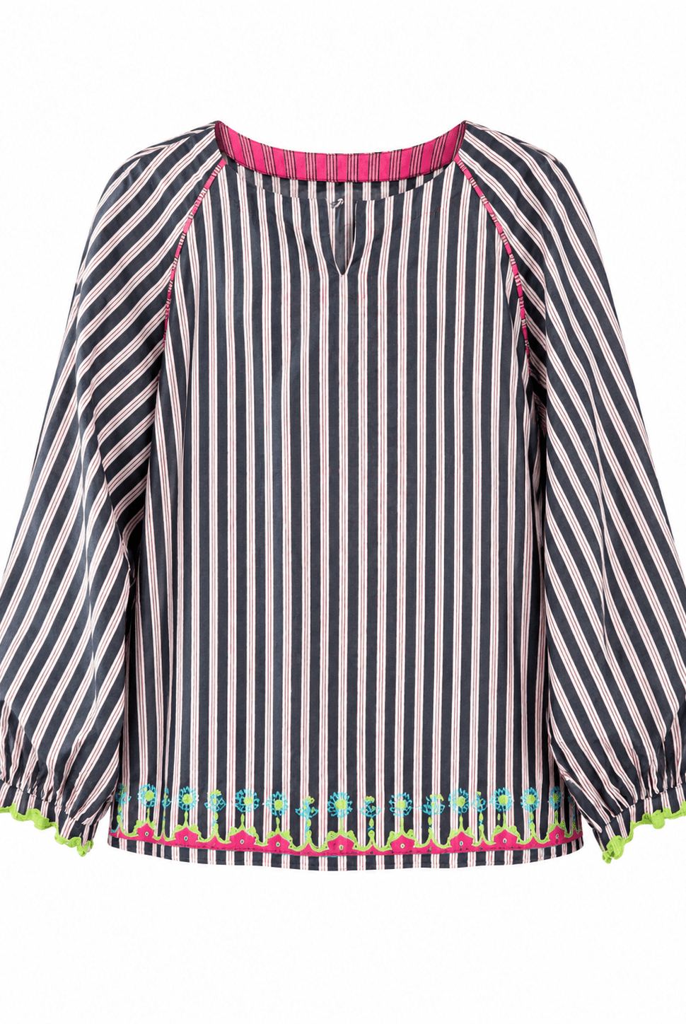 Anaaro - charcoal 100% straight fit raglan hand block printed top - CiceroniTopAnaaro