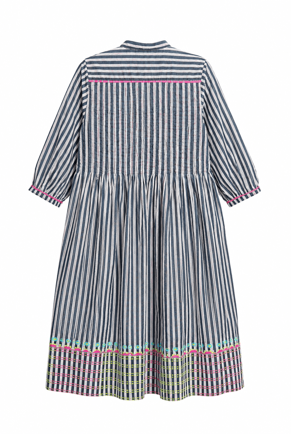 Anaaro - charcoal Manori dress in 100% cotton, hand block printed stripes - CiceroniDressAnaaro