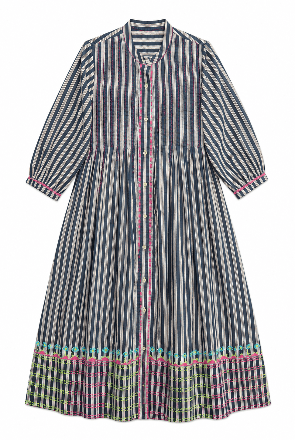 Anaaro - charcoal Manori dress in 100% cotton, hand block printed stripes - CiceroniDressAnaaro