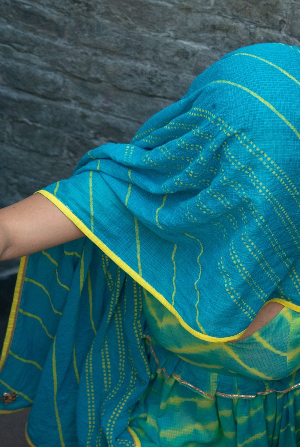Anaaro clothing - turquoise hand block print Cotton kota doria dupatta - CiceroniDupattaAnaaro
