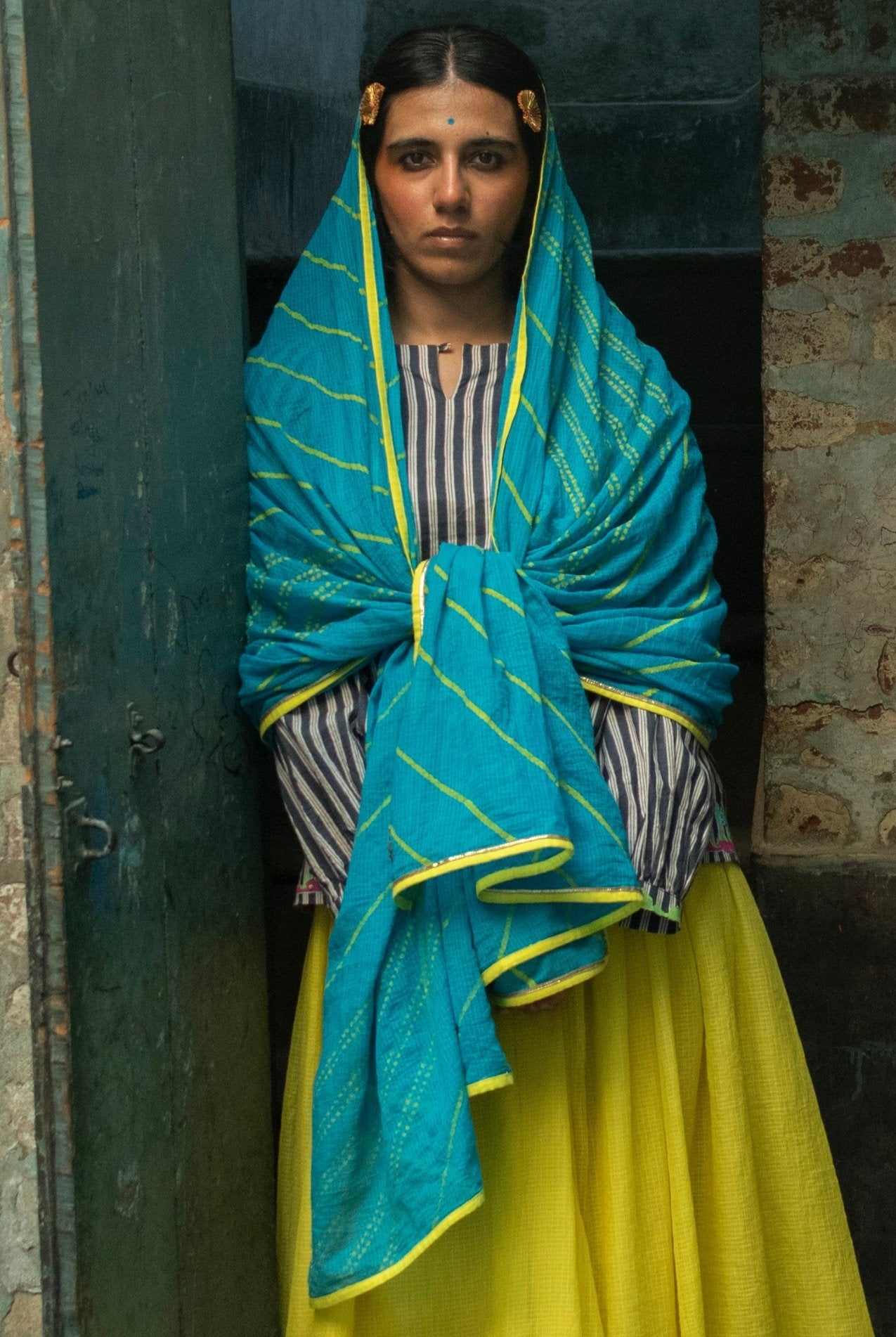 Anaaro clothing - turquoise hand block print Cotton kota doria dupatta - CiceroniDupattaAnaaro
