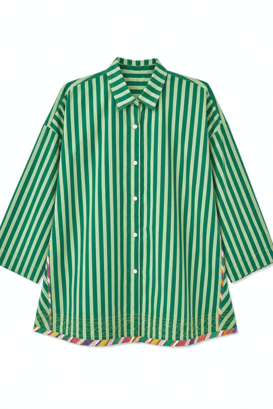 Anaaro - dill green Khamis shirt in 100% cotton block printed flared shirt - CiceroniUnisex ShirtsAnaaro