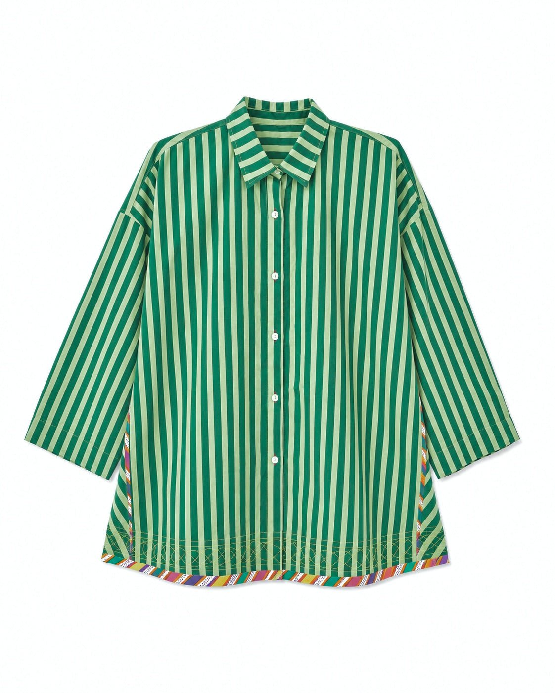 Anaaro - dill green Khamis shirt in 100% cotton block printed flared shirt - CiceroniUnisex ShirtsAnaaro