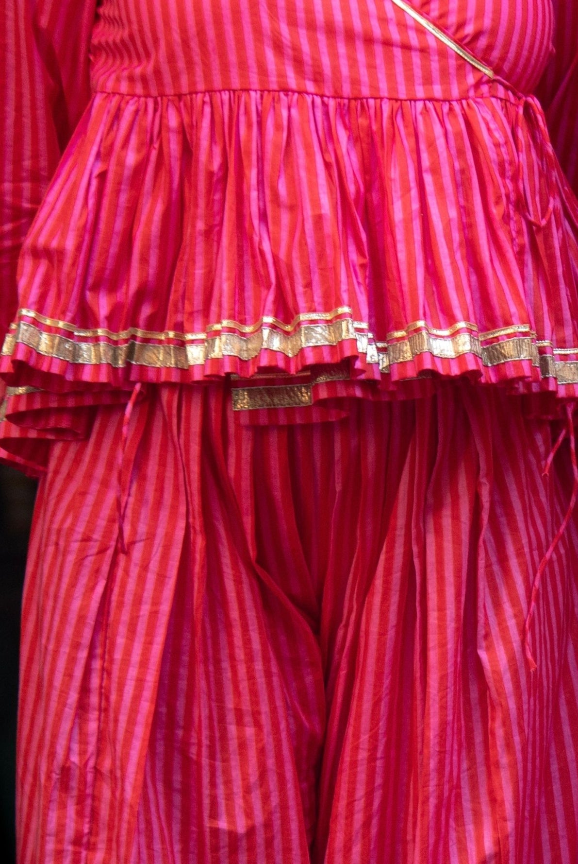 Anaaro - fuschia pink 100% cotton striped gathered peplum top - CiceroniTopsAnaaro