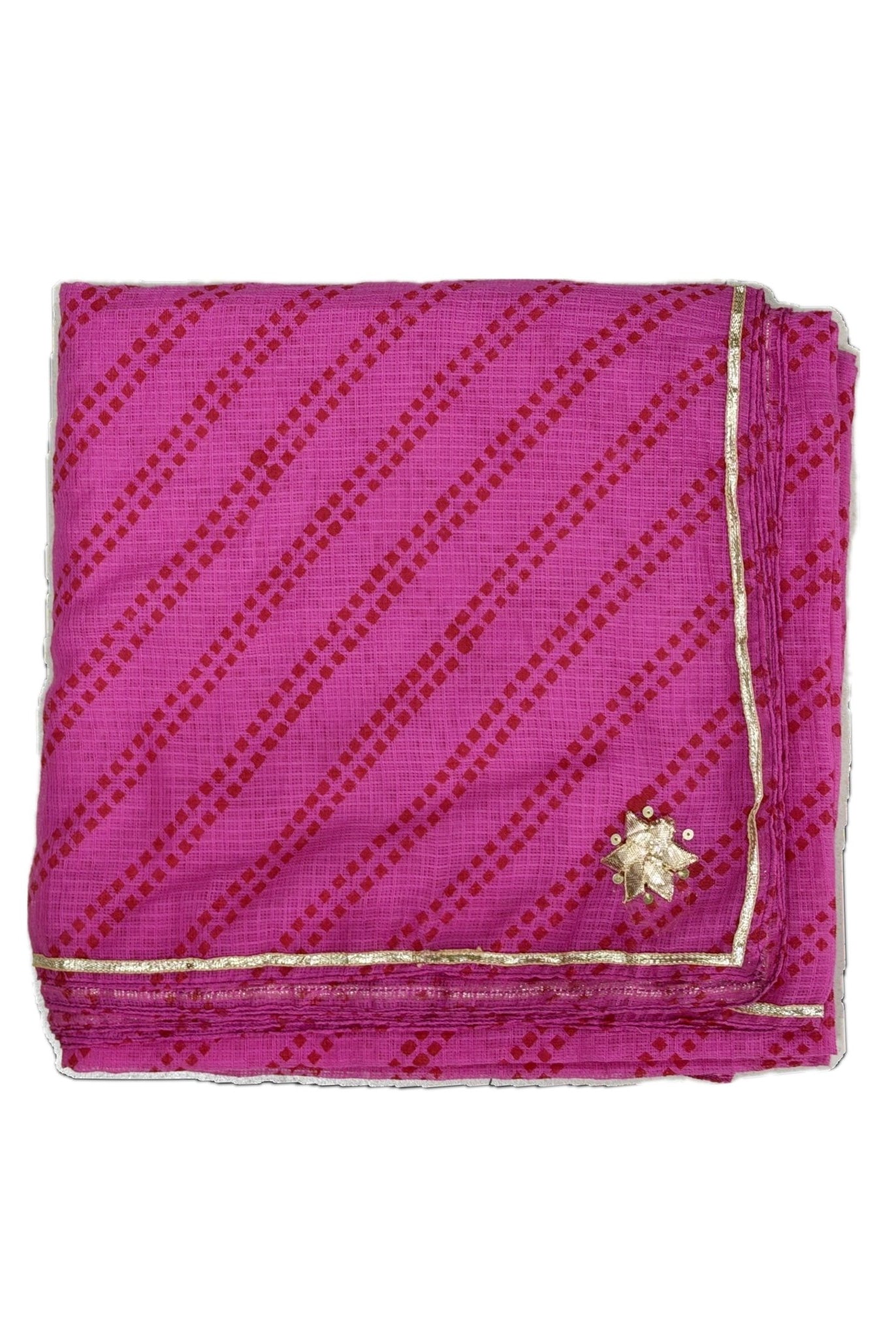 Anaaro - fuschia pink hand block print cotton kota doria dupatta - CiceroniDupattaAnaaro