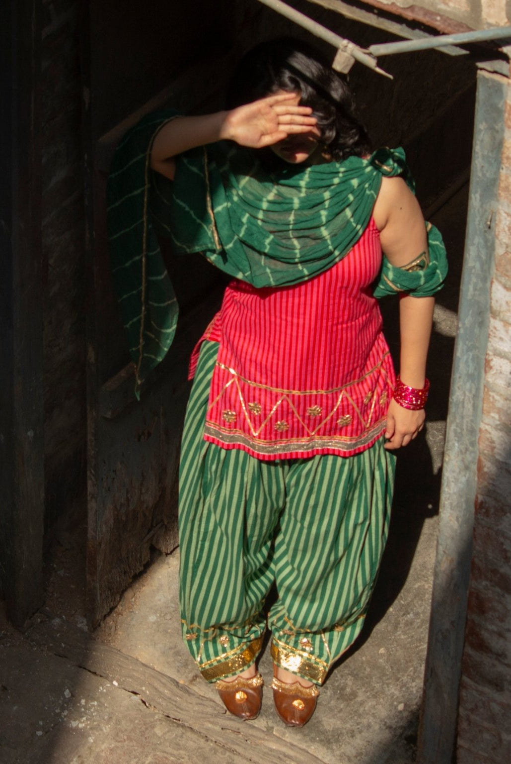 Anaaro - green multicolor gota hand embroidered hand block printed kurta set with dupatta - CiceroniKurta Set, Festive WearAnaaro