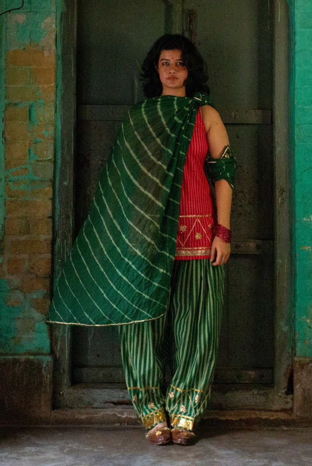 Anaaro - green multicolor gota hand embroidered hand block printed kurta set with dupatta - CiceroniKurta Set, Festive WearAnaaro