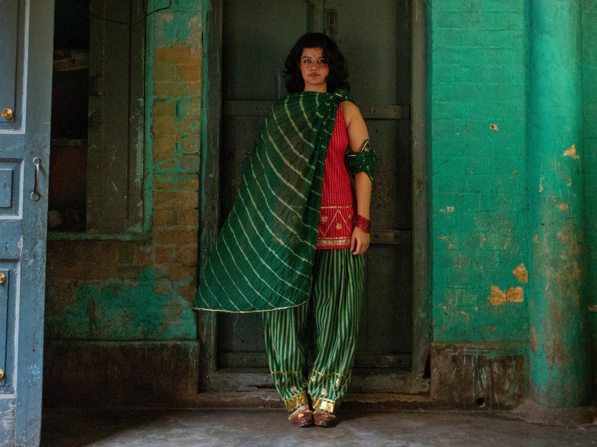 Anaaro - green multicolor gota hand embroidered hand block printed kurta set with dupatta - CiceroniKurta Set, Festive WearAnaaro