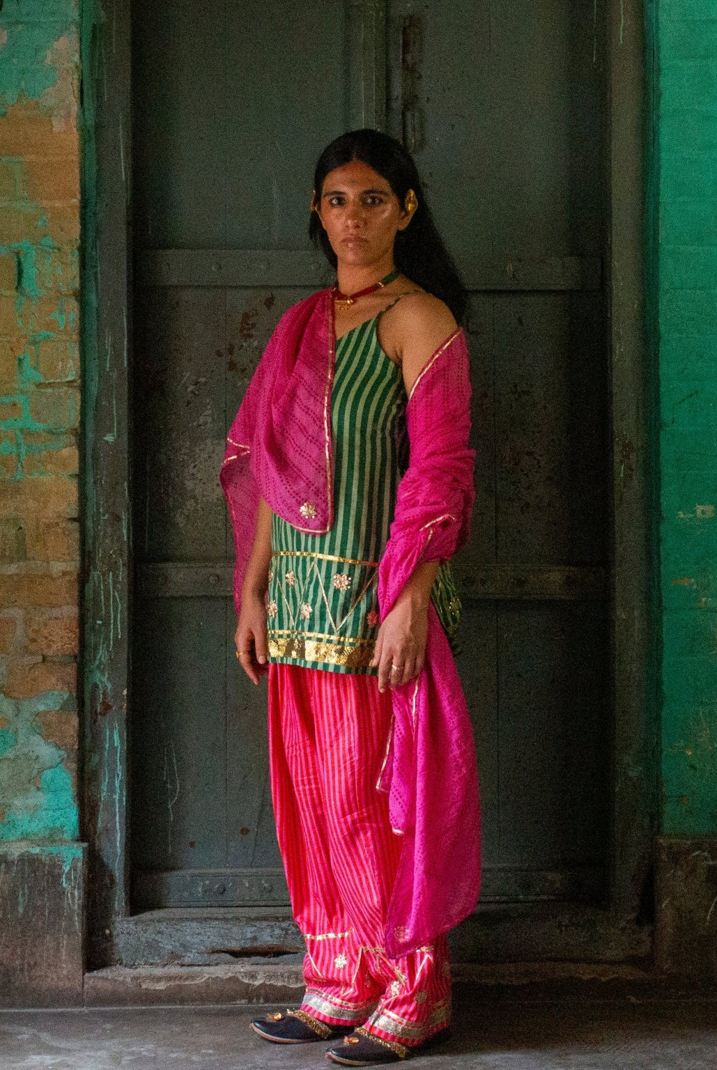 Anaaro - multicolor gota hand embroidered hand block printed kurta set with dupatta - CiceroniKurta Set, Festive WearAnaaro
