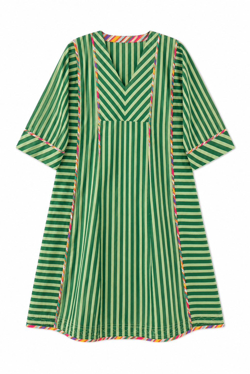 Anaaro- nohra kurta set in 100% cotton hand block print stripes with multicoloured piping - CiceroniKurta Set, Everyday WearAnaaro